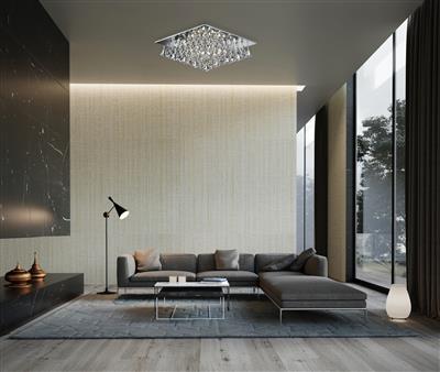 Hanna 44cm Chrome cristal De Searchlight - Hanna en chrome est un magnifique plafonnier en cristal moderne qui se fixe directement au plafond et s'intègre aussi bien dans les chambres, les salons, les salles à manger que les cuisines.