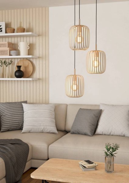 Romazzina Ø46 Sable suspension De Eglo - Cette suspension élégante avec trois sources lumineuses réglables au design moderne est le choix parfait pour tous ceux qui souhaitent donner à la pièce un caractère unique.