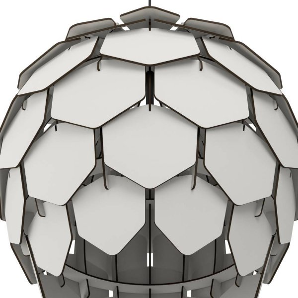 Mattanza Ø50 Gris suspension De Eglo - La forme sphérique et les panneaux superposés créent un jeu d'ombres ludique lorsque la lampe est allumée, donnant à la pièce profondeur et dimension.