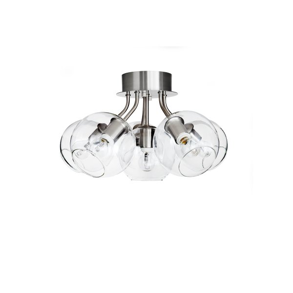 Tage Ø50 Nickel plafonnier De CO Bankeryd - Le plafonnier Tage avec ses 6 abat-jour en verre convient aussi bien au salon qu'à la chambre à coucher, où il diffuse une lumière de base atmosphérique dans la pièce et donne en même temps à l'intérieur une touche scandinave.