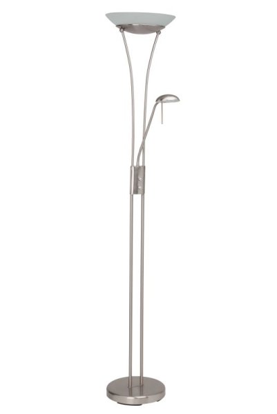 Finn Argent lampadaire De Brilliant - La lumière est dirigée vers le plafond et diffuse une lumière douce et indirecte dans toute la pièce, tandis que le bras flexible offre un éclairage ciblé pour lire ou travailler.