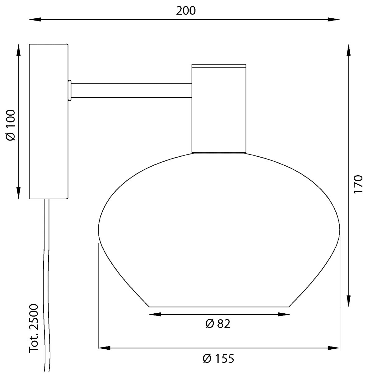 Bell Ø15 Laiton mat applique murale De Aneta Lighting - Montage mural avec support et dispose d'un câble avec interrupteur à courant moyen et prise.
