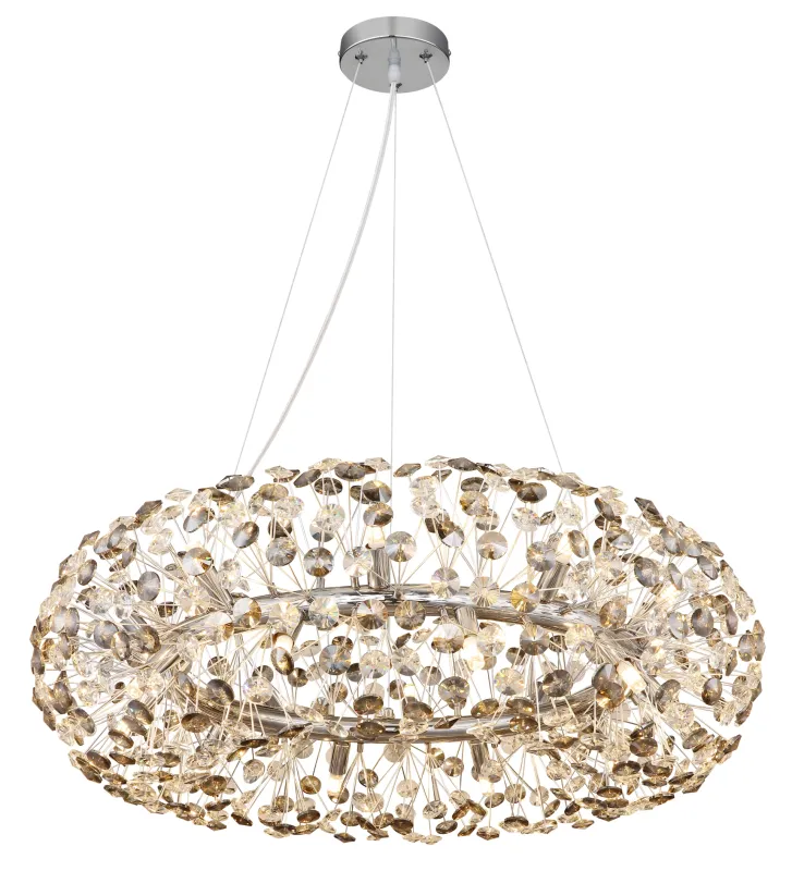 Katrina Ø80 Couleur fumée cristal De Globo Lighting - Katrina &auml;r en elegant rund kristallkrona i kromf&auml;rgad metall med gnistrande K9-kristaller som skapar en sofistikerad och lyxig atmosf&auml;r i ditt hem.