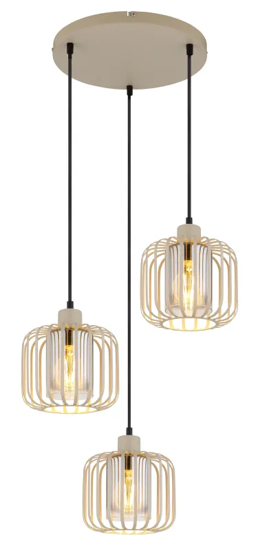 Alfred Ø44 Sable suspension De Globo Lighting - Den &auml;r tillverkad av sandf&auml;rgad matt metall och har mjukt rundade metalln&auml;tssk&auml;rmar med en inre glascylinder, som skapar ett elegant och luftigt uttryck.