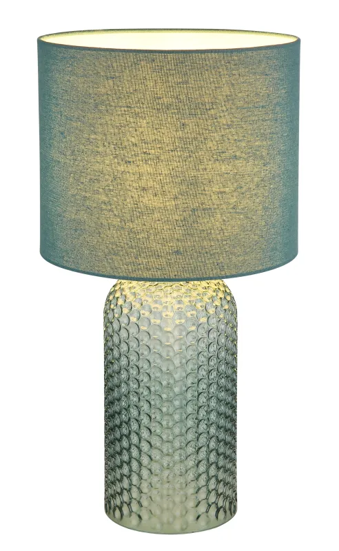 Sofia 50cm Vert lampe de table De Globo Lighting - Bordslampan Sofia imponerar med sin eleganta kombination av en texturerad glaskropp och en cylindrisk textilsk&auml;rm i lyxig gr&ouml;n ton.