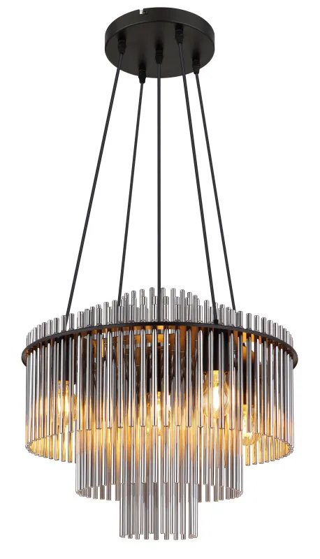 Gorley Ø50 Couleur fumée suspension De Globo Lighting - Med sin runda form och sk&auml;rm av r&ouml;kf&auml;rgade glasstavar skapar den en sofistikerad ljusbild och en st&auml;mningsfull atmosf&auml;r.