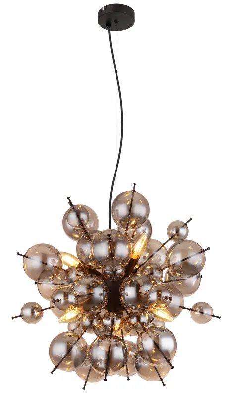 Udo Ø55 Couleur fumée suspension De Globo Lighting - Dess unika design imponerar med en rund form d&auml;r eleganta metallst&auml;nger sammanl&auml;nkas med dekorativa kulor i olika storlekar.