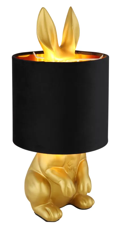 Rabbit 40cm Or lampe de table De Globo Lighting - Med en guldf&auml;rgad kaninfigur som bas och en elegant svart sammetsk&auml;rm kombinerar den lekfull design med sofistikerad stil.