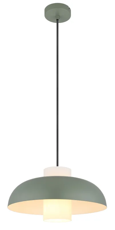 Lowe Ø38 Vert suspension De Globo Lighting - Den runda sk&auml;rmen i matt gr&ouml;nf&auml;rgad metall ger ett elegant och tidl&ouml;st uttryck, medan den cylinderformade sk&auml;rmen i opalglas sprider ett mjukt och behagligt ljus.