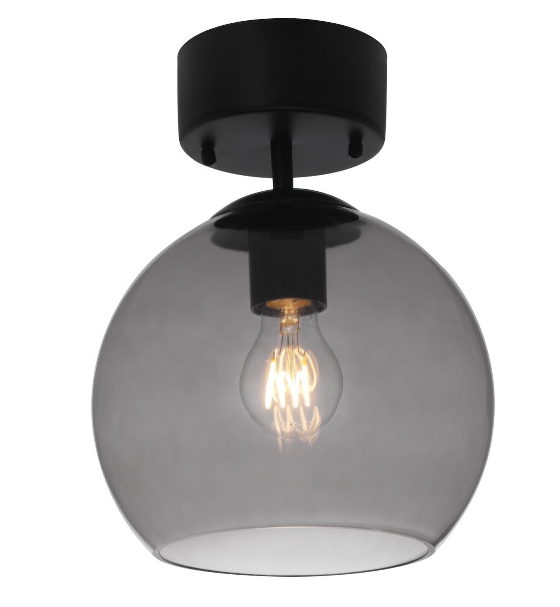 Salle Ø23 Couleur fumée plafonnier De Cottex - Salle-Plafond en métal noir avec un élégant dôme en verre fumé.