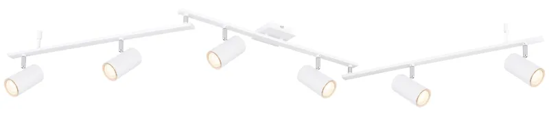 Robby 6 Blanc spot De Globo Lighting - Den best&aring;r av tre metallst&auml;nger, var och en utrustad med tv&aring; vridbara GU10-socklar med metallfinish.