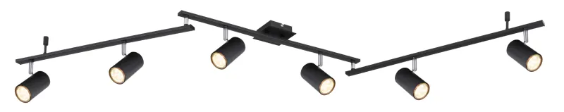 Robby 6 Noir spot De Globo Lighting - Den best&aring;r av tre metallst&auml;nger, var och en utrustad med tv&aring; vridbara GU10-socklar med metallfinish.