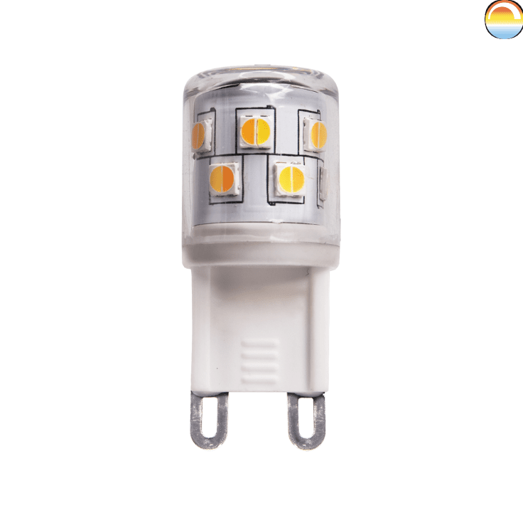 LED G9 MINI 2,5W 2200-3000K dim to warm De Unison - LED G9 MINI 2,5 W 2200-3000 K Dim to WarmLa nouvelle ampoule G9 Dim to Warm d'Unison peut être atténuée avec un variateur pour ajuster la température de couleur de 2200 à 3000 K.
