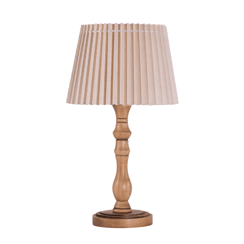 Monika 45cm Bois lampe de table De Pixie Design - La base en bois de la lampe crée une sensation chaleureuse et naturelle, qui est magnifiquement complétée par l'abat-jour plissé, qui crée une lumière douce et agréable dans la pièce.