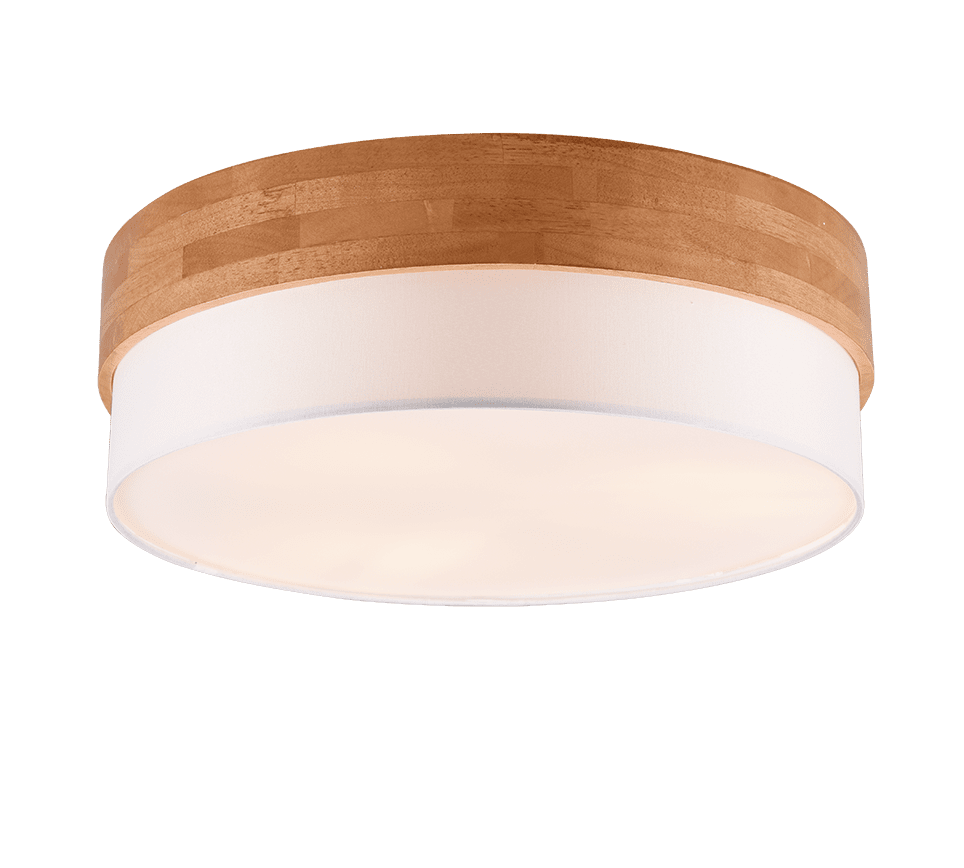 Seasons Ø50 Blanc plafonnier De Trio Lighting - Associ&eacute; &agrave; du bois clair, il cr&eacute;e une atmosph&egrave;re &eacute;l&eacute;gante et confortable, id&eacute;ale au-dessus d'une table &agrave; manger ou dans un salon.