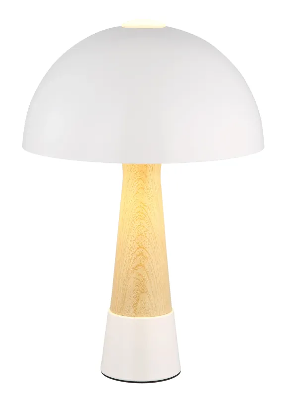 Paulin 36cm Sable lampe de table De Globo Lighting - Den runda kroppen i matt sandf&auml;rgad metall med tr&auml;look ger ett stilfullt och naturligt uttryck samtidigt som den &auml;r h&aring;llbar och l&auml;tt att reng&ouml;ra.