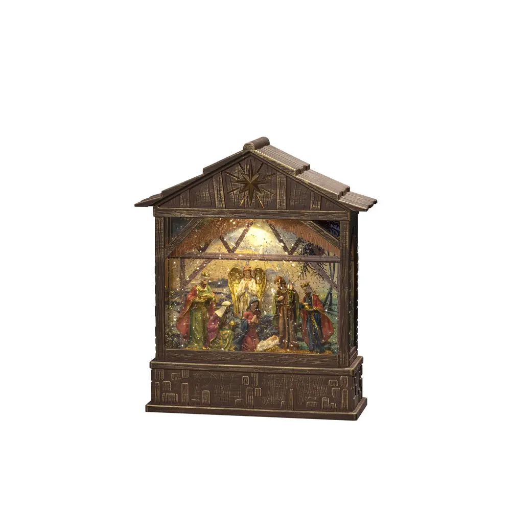 Lanterne Remplie D’eau Avec Crèche De Noël Brun De Konstsmide - Une d&eacute;coration &eacute;l&eacute;gante et paisible qui s'int&egrave;gre parfaitement sur le rebord de la fen&ecirc;tre ou dans le cadre de votre sc&egrave;ne de No&euml;l.