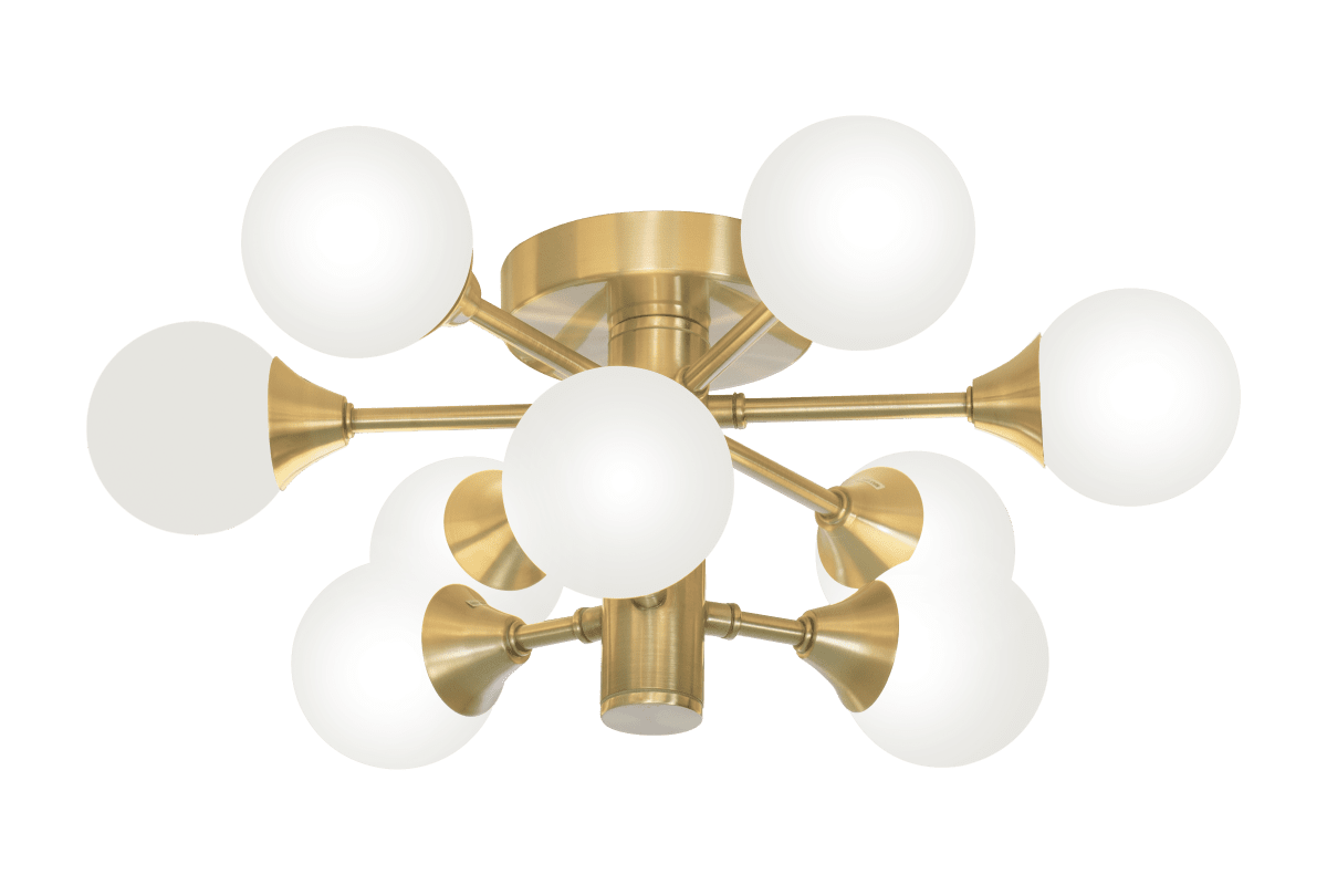 Cosmos Ø45 Laiton mat lampe de salle de bain De Aneta Lighting - La lampe est dot&eacute;e de neuf abat-jour en verre blanc opale r&eacute;partis sur deux niveaux, cr&eacute;ant un design int&eacute;ressant et inhabituel.