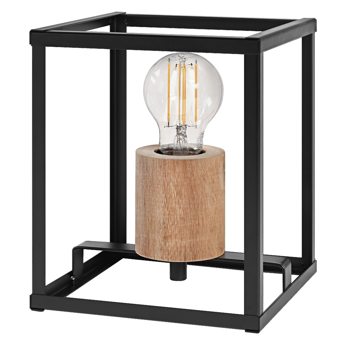 Nairobi 20cm Noir lampe de table De Ledvance - Le cadre m&eacute;tallique ouvert et g&eacute;om&eacute;trique en noir donne une expression a&eacute;r&eacute;e et &eacute;l&eacute;gante, tandis que les beaux d&eacute;tails en bois cr&eacute;ent une sensation chaleureuse et accueillante.