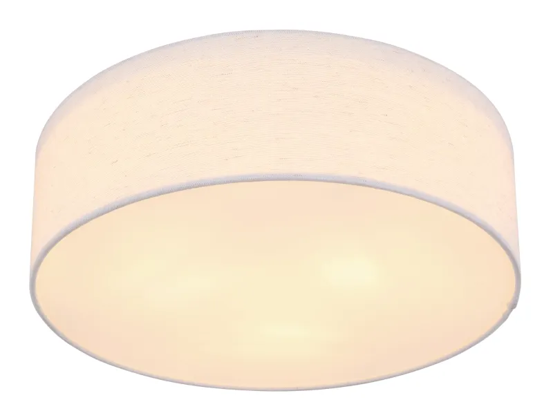 Ava Ø44 Blanc plafonnier De Globo Lighting - Den vackra sk&auml;rmen kl&auml;dd i vackert sandf&auml;rgat textil, vilket g&ouml;r lampan l&auml;tt att kombinera med olika inredningsstilar.