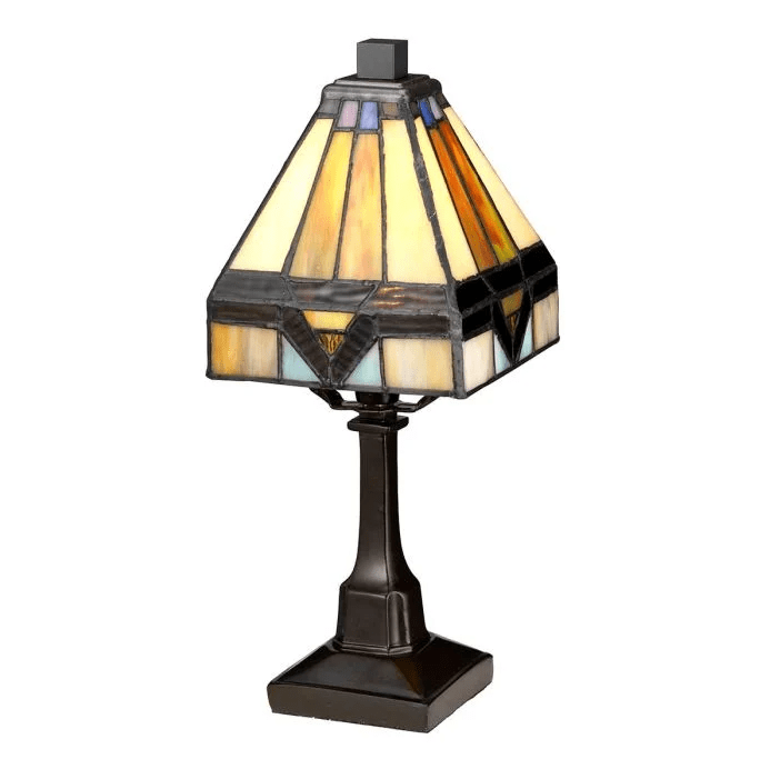 Holmes 30cm Multicolore De Elstead Lighting - La base de la lampe a une finition bronze vintage qui souligne son look intemporel et classique.