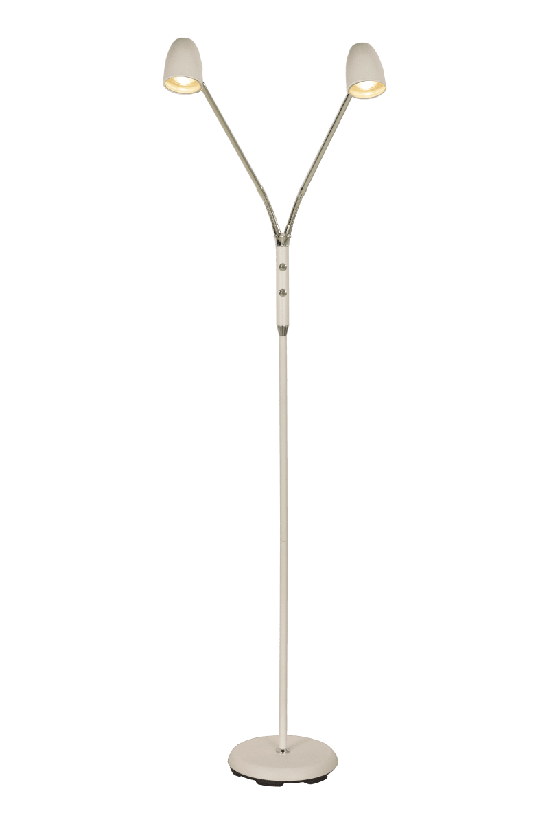 Sandnes 2 Blanc lampadaire De Aneta Lighting - Dot&eacute;e de deux bras flexibles, elle est parfaite comme lampe de lecture et dispose de deux interrupteurs d'alimentation s&eacute;par&eacute;s avec variateur int&eacute;gr&eacute;, permettant de r&eacute;gler la luminosit&eacute; selon les besoins.