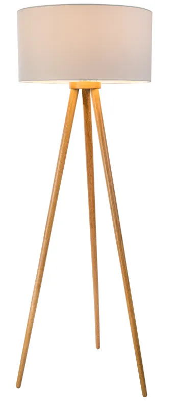 Stabilo Nature lampadaire De Globo Lighting - &nbsp;Den stilrena stommen i brunt tr&auml; tillsammans med den vita textilsk&auml;rmen skapar en harmonisk och tidl&ouml;s look som sm&auml;lter in i b&aring;de klassiska och moderna interi&ouml;rer.