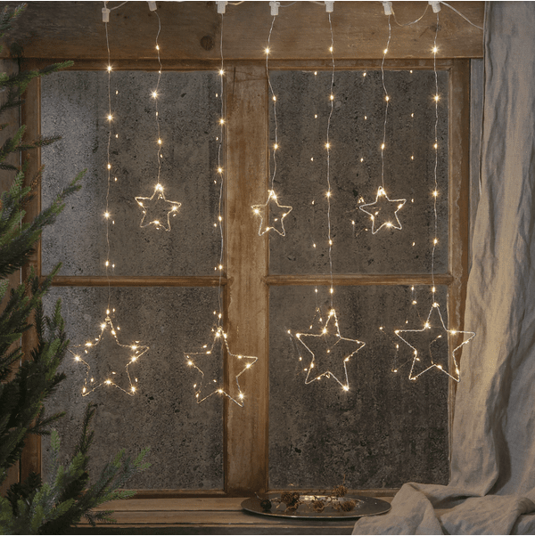 Rideau Lumineux Dew Drop Stars 1,2m Argent De Star Trading - Boucle de rideau avec d&eacute;coration &eacute;toile pour usage int&eacute;rieur.