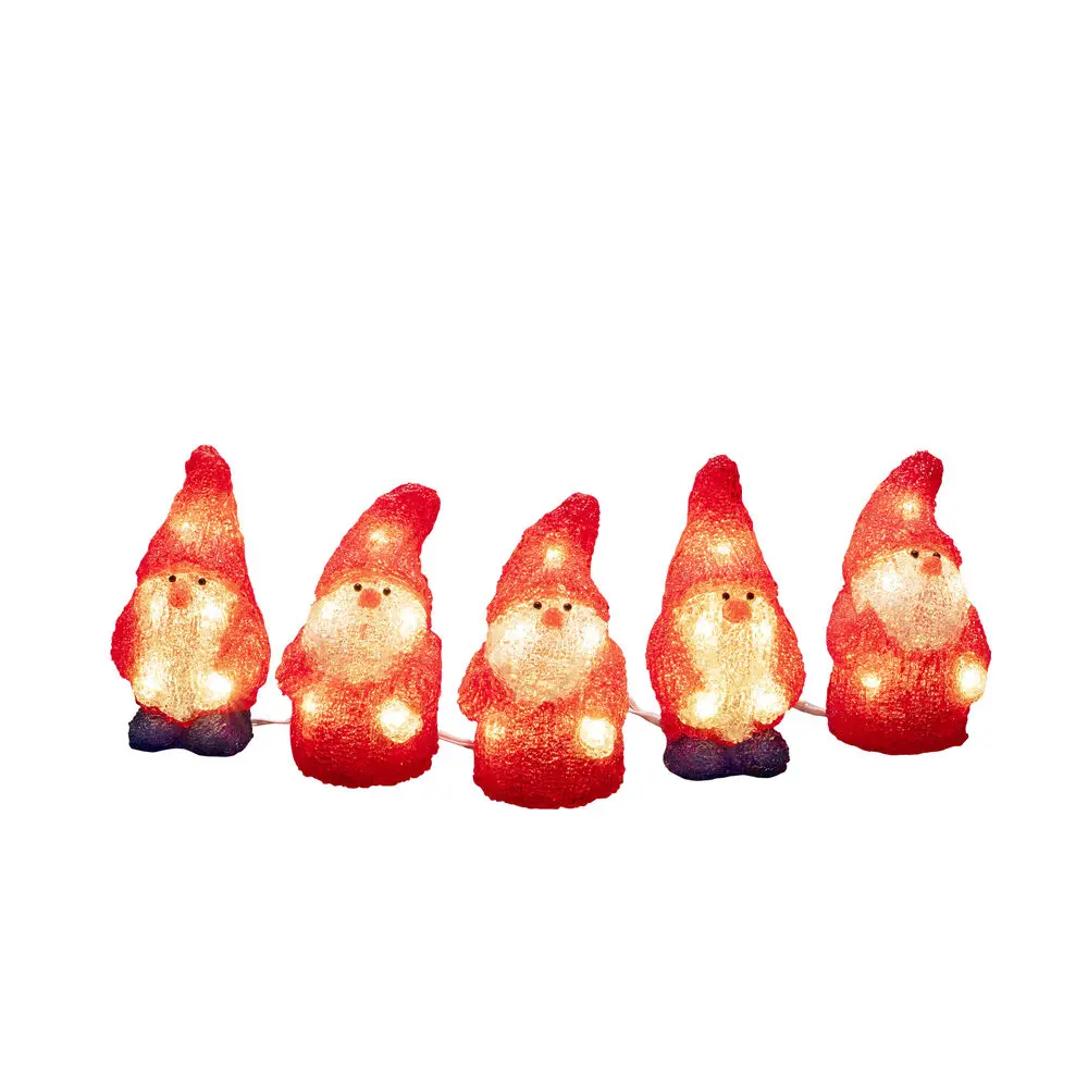 Pères Noël En Acrylique ROUGE De Konstsmide - Propagez l'esprit de No&euml;l avec cet ensemble de cinq petits nains en acrylique illumin&eacute;s par un total de 40 lumi&egrave;res LED blanc chaud.