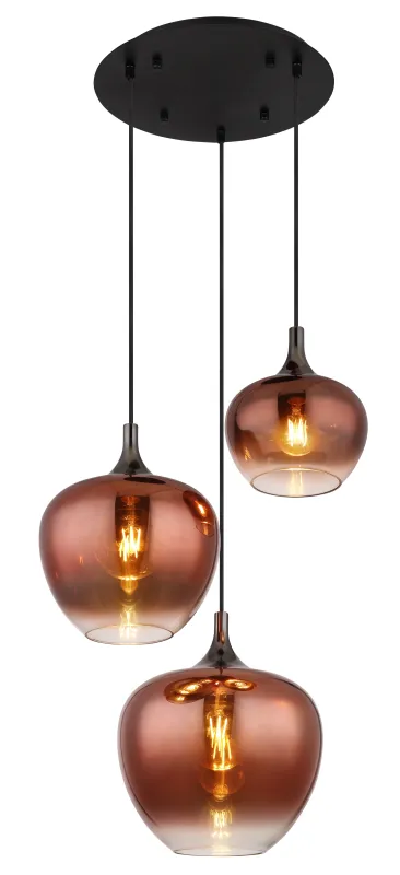 Maxy Ø48 Cuivre suspension De Globo Lighting - Den mattsvarta och krompl&auml;terade metallstommen ger lampan en modern och sofistikerad look, medan de kopparf&auml;rgade glaskuporna med en klar och tonad gradient skapar en unik ljusupplevelse.
