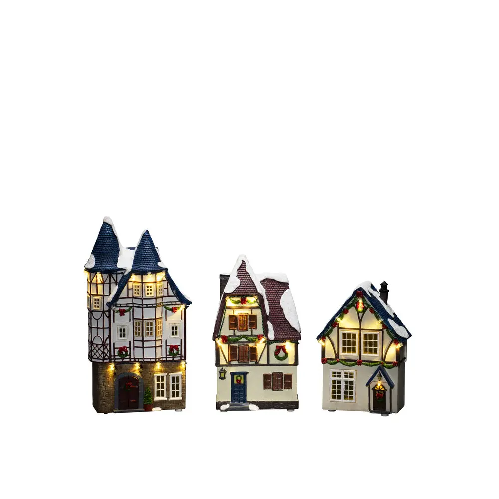 3 Petites Maisons Multicolore De Konstsmide - Parfait comme d&eacute;coration de table pour apporter une ambiance de No&euml;l chaleureuse dans la maison.