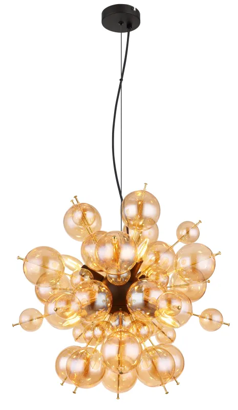 Udo Ø55 Ambre suspension De Globo Lighting - Lampans sk&auml;rm best&aring;r av vackra glasklot i en varm b&auml;rnstensf&auml;rg, vilket skapar en mjuk och inbjudande ljusst&auml;mning med ett bl&auml;ndfritt, harmoniskt sken.