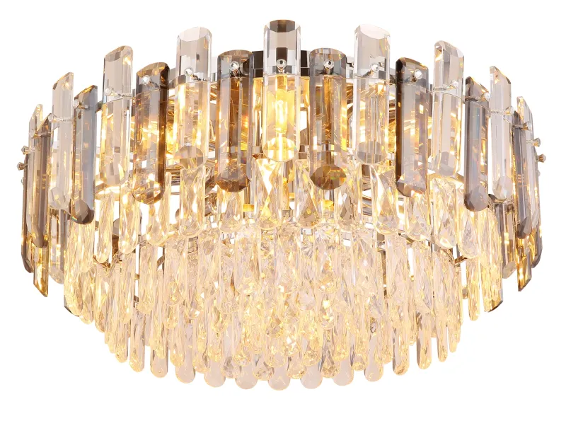 Orgina Ø55 Couleur fumée plafonnier De Globo Lighting - Plafonden Orgina tillf&ouml;r rummet en lyxig k&auml;nsla med gnistrande kristaller och r&ouml;kf&auml;rgade glasstavar.