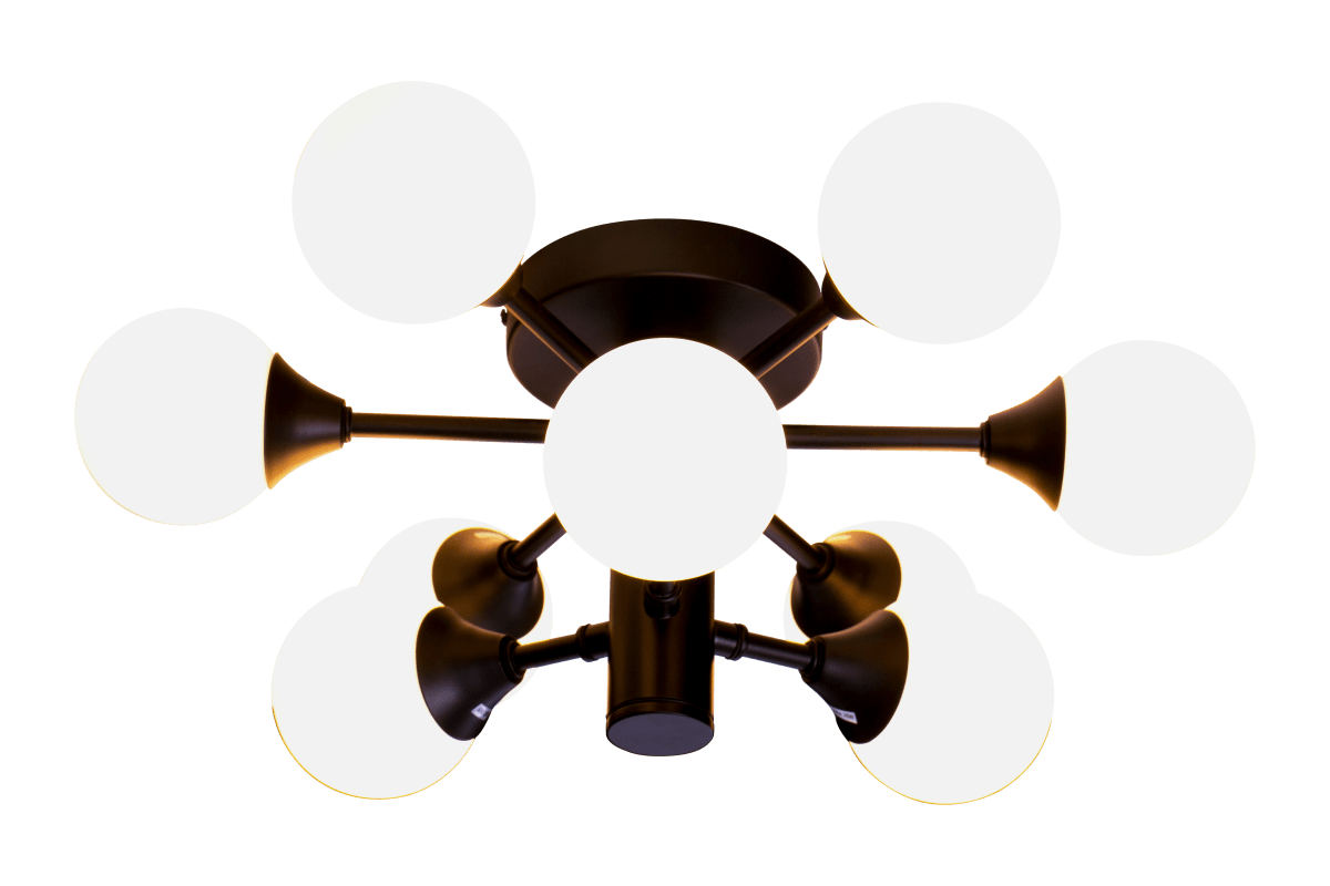 Cosmos Ø45 Noir lampe de salle de bain De Aneta Lighting - La lampe est dot&eacute;e de neuf abat-jour en verre blanc opale r&eacute;partis sur deux niveaux, cr&eacute;ant un design int&eacute;ressant et inhabituel.