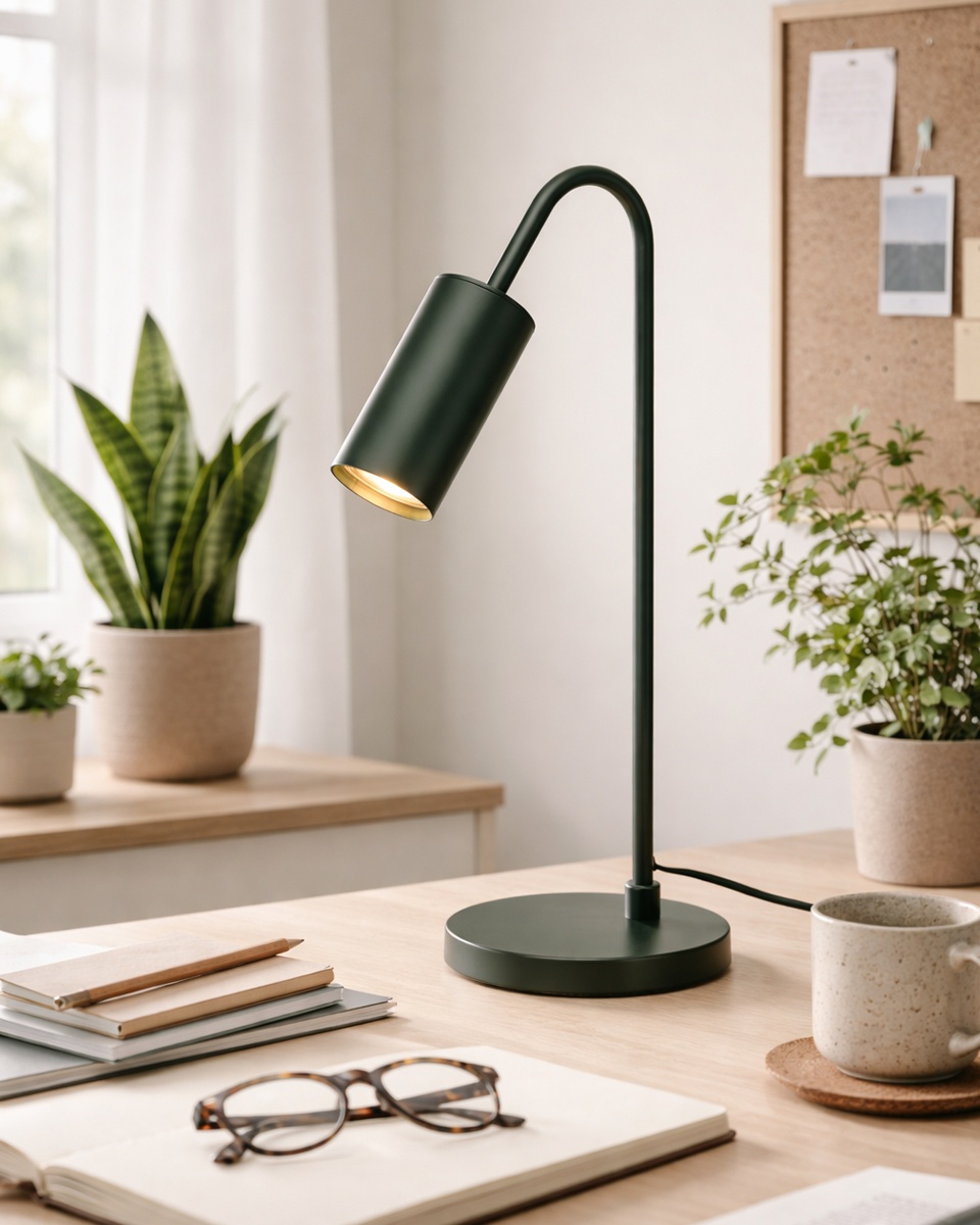 Curve 50cm vert foncé lampe de bureau De By Rydéns - Curve est une lampe de table &eacute;l&eacute;gante en m&eacute;tal, avec une finition vert fonc&eacute; mate.