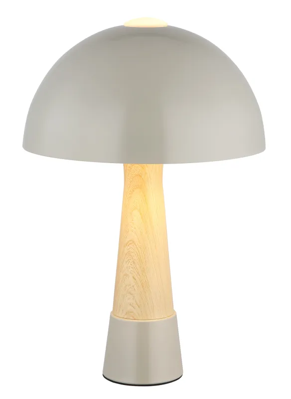Paulin 36cm Gris lampe de table De Globo Lighting - Den runda kroppen i matt gr&aring; metall med tr&auml;look ger ett stilfullt och naturligt uttryck samtidigt som den &auml;r h&aring;llbar och l&auml;tt att reng&ouml;ra.