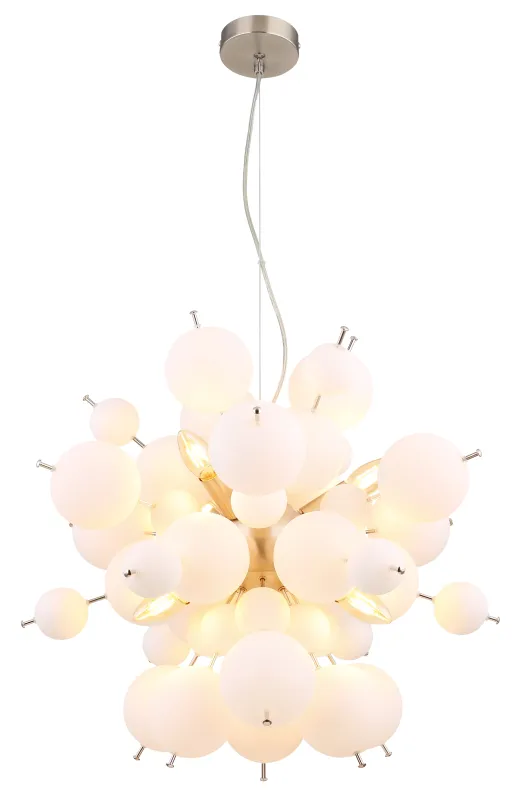 Udo Ø55 Blanc suspension De Globo Lighting - Dess unika design imponerar med en rund form d&auml;r eleganta metallst&auml;nger sammanl&auml;nkas med dekorativa kulor i olika storlekar.