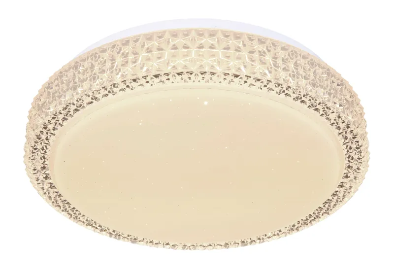 Ovi Ø30 Blanc plafonnier De Globo Lighting - Kombinationen av vit metall, glittrande dekordetaljer och klara plastkristaller g&ouml;r den till en riktig blickf&aring;ngare.