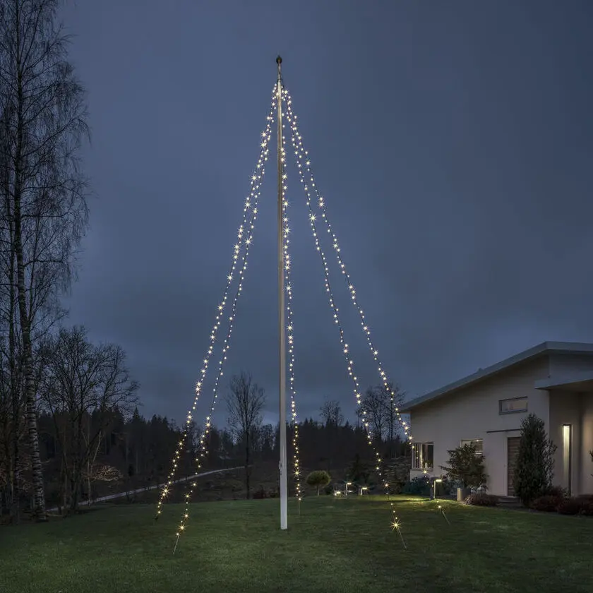 Éclairage Pour Mât De Drapeau Warm White10m Noir De Konstsmide - Arc de mât avec 5 arcs et 100 lumières LED en lumière blanche chaude - parfait pour créer un superbe sapin de Noël dans le jardin.