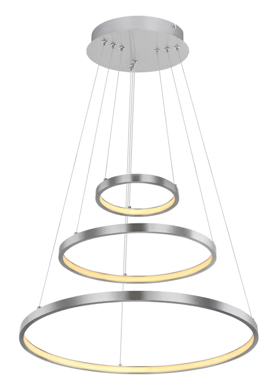 Ralph Ø50 Nickel suspension De Globo Lighting - Designad med tre ringar och en h&ouml;jd p&aring; 120 cm, ger den ett unikt och stilrent uttryck.