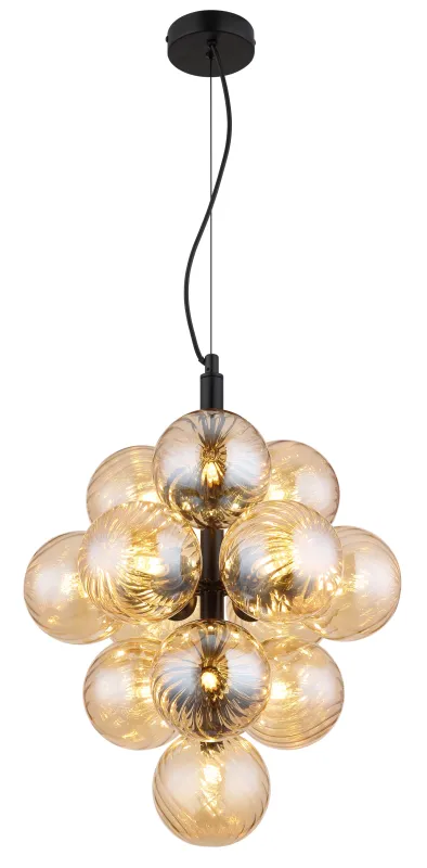 Conor Ø40 Ambre suspension De Globo Lighting - Den har 13st dekorativa ambertonade glaskupor som alla omfamnar en ljusk&auml;lla vilket skapar en fin och harmonisk ljusspridning i rummet.