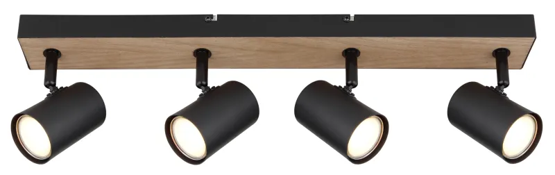 Robby 4 Nature spot De Globo Lighting - Robby &auml;r en&nbsp;stilren&nbsp;takspotlight som imponerar med sin eleganta design i mattsvart metall och MDF i tr&auml;-look.