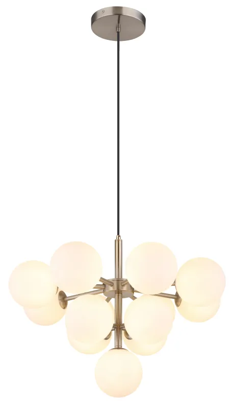 Grappy Ø56 Nickel suspension De Globo Lighting - Grappy taklampa blir en stilfull och lyxig detalj i varje rum med sin glamor&ouml;sa design och de 13st opalf&auml;rgade&nbsp;glaskulorna.