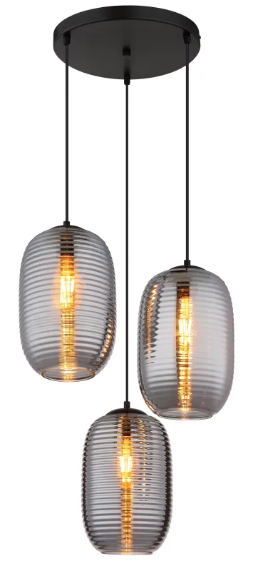 Jefrey Ø47 Couleur fumée suspension De Globo Lighting - Denna eleganta taklampa har en rund form och &auml;r utrustad med tre rundade kupor i r&ouml;kf&auml;rgat glas.