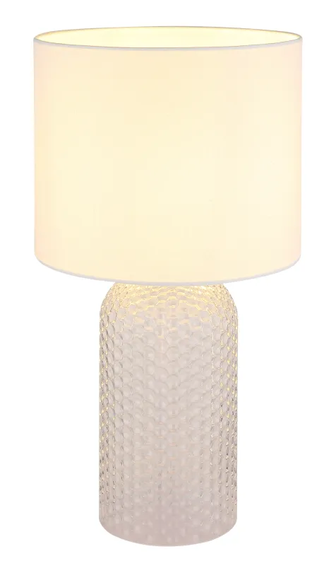 Sofia 50cm Blanc lampe de table De Globo Lighting - Bordslampan Sofia imponerar med sin eleganta kombination av en texturerad glaskropp och en cylindrisk textilsk&auml;rm.