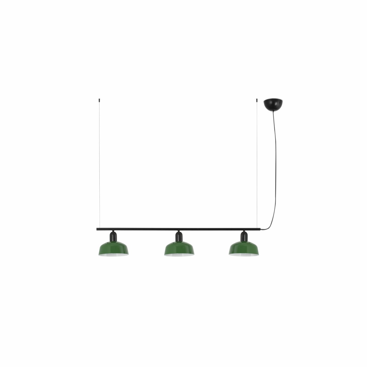 Tatawin 100cm Vert suspension De Faro Barcelona - Tatawin est un plafonnier &agrave; la structure noire et &agrave; l'abat-jour en m&eacute;tal vert qui diffuse une lumi&egrave;re concentr&eacute;e et &eacute;l&eacute;gante.
