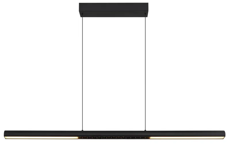 Cody 120cm Noir suspension De Globo Lighting - Lampan &auml;r tillverkad av aluminium i en mattsvart finish som ger ett elegant och tidl&ouml;st uttryck som smidigt sm&auml;lter in i olika inredningsstilar, perfekt f&ouml;r stora matbord eller k&ouml;ks&ouml;ar.