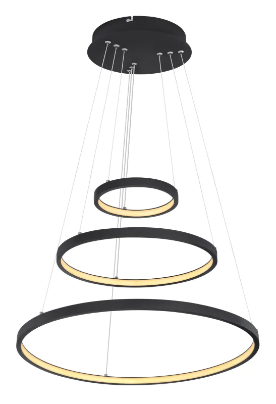 Ralph Ø50 Noir suspension De Globo Lighting - Designad med tre ringar och en h&ouml;jd p&aring; 120 cm, ger den ett unikt och stilrent uttryck.