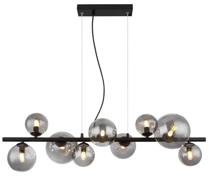 Riha 87cm Couleur fumée suspension De Globo Lighting - Lampan &auml;r av mattsvart metall och ger ditt hem en lyxig och inbjudande atmosf&auml;r.