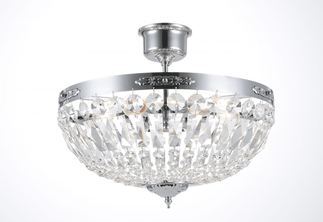 Rhea Ø40 Argent cristal De Norrsken Design - Le plafonnier Rhea en chrome est une solution d'éclairage élégante et sophistiquée qui combine des finitions modernes avec de luxueux prismes en cristal K9 de classe 1 taillés à la main.